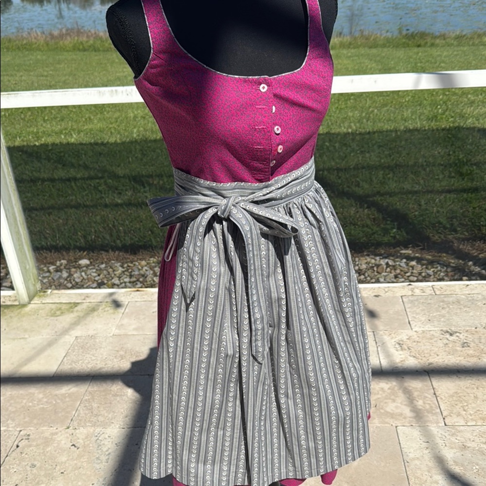 Pink Dress dirndl with Striped Apron